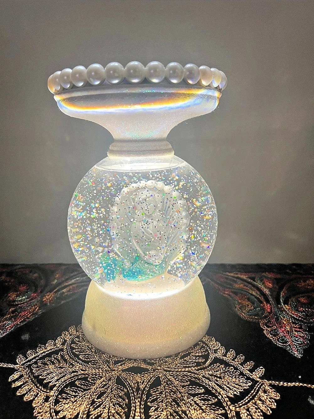 Bath & Body Works Mermaid Water Globe 3-Wick Candle Holder Pedestal